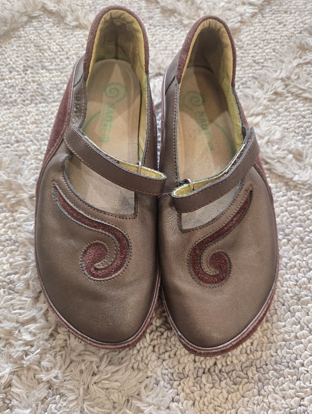 NAOT MATAI MARY JANE Copper Coffee Leather Strap Suede Swirl Sz: 38 US: 7.5